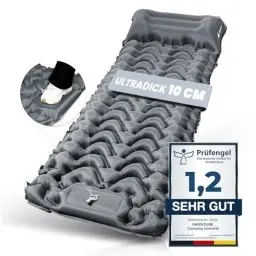 Produktbild: HIKENTURE Isomatte Selbstaufblasend, 10cm Camping Luftmatratze, Camping Isomatte Kleines Packmaß, Aufblasbare Schlafmatte mit Fußpumpe für Camping, Outdoor, Wandern, Zelt - Grau A1