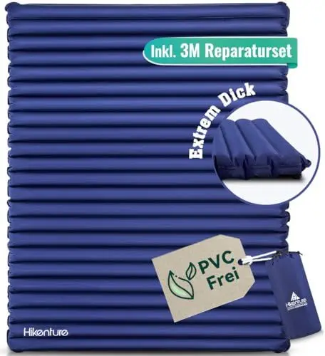 Produktbild: HIKENTURE Isomatte für 2 Personen, Doppel Isomatte Ultraleicht Aufblasbar, Camping Luftmatratze Schlafmatte Kleines Packmaß mit Pumpsack, für Reise, Outdoor, Wandern, Strand, Navyblau (Pumpsack XL)