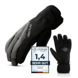 Produktbild: HIKENTURE Winterhandschuhe, Wasserdicht Fahrrad Handschuhe Winter Herren Damen, Winddichte Skihandschuhe Fahrradhandschuhe mit Langlauf Gel Gepolstert Männer Frauen, Outdoor -Schwarzgrau XL