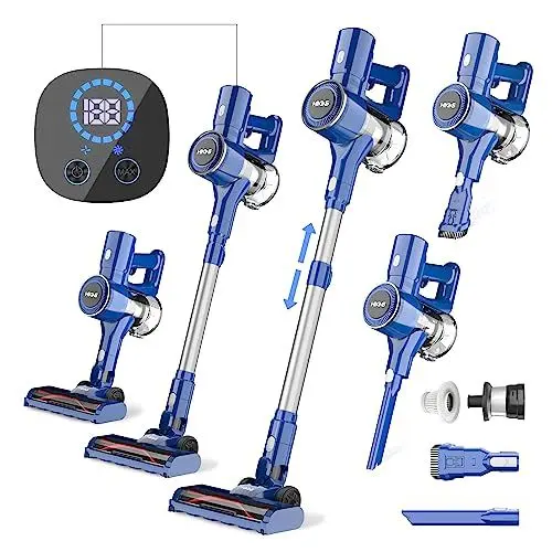 Produktbild: HiKiNS Akku Staubsauger 28000PA/380W, Kabelloser Stabstaubsauger, 6 IN 1 Staubsauger mit LED-Anzeige, Max 45 Minuten, Leichter Staubsauger für Hartholzböden, Niedrigflorige Teppiche, Tierhaare