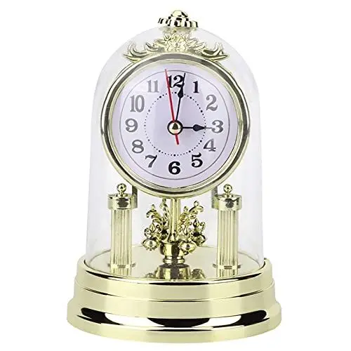 Produktbild: Ejoyous Tischuhr Retro, Tischuhren Runde Pendeluhr Stille Kaminuhr Digitaler Wecker Europäische Antike Standuhr Für Wohnzimmer Schlafzimmer Büro Wohnkultur(Gold)