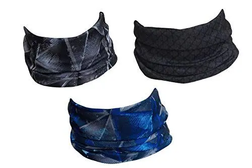Produktbild: Hilltop 3x Motorrad Multifunktionstuch, Kopftuch, Halstuch, Bandana 3-er Set in ausgewählten Designs, Schlauchtuch für Damen und Herren, 3er Set:grau blau