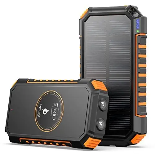 Produktbild: Hiluckey Wireless Solar Powerbank 26800mAh Wasserdichtes Solar Ladegerät USB C Externer Akku mit 4 Outputs, Power Bank für Smartphones, Tablets und mehr