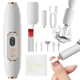 Produktbild: HiLUNDA Tragbar Elektrische Nagelfräser Professionell - 2 in 1 Fräser für Gelnägel Nagelfeile Elektrisch Kann Make-up Pinsel Reinigen, 1500 mAh 3-Gang Drehzahlregelung Nail Drill Kabellos Set