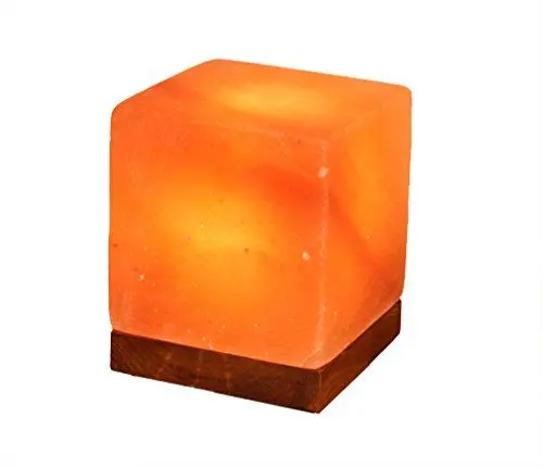 Produktbild: HIMALAYA SALT DREAMS Beleuchteter Salzkristall Kubus mit Holzsockel, Kristallsalz aus Punjab/Pakistan, Orange, ca. 10 x 10 x 12 cm, 3-Einheiten