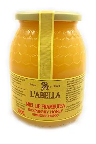 Produktbild: Himbeerblütenhonig aus Spanien - beste Qualität - reines Naturprodukt - kaltgeschleudert - sehr zartes und fruchtiges Aroma der Himbeerfrucht- im Glas, Größe:1000 ml, Geschmack:Himbeere