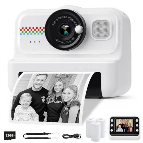 Produktbild: HiMont Kinderkamera Sofortbildkamera, 1080P Sofortbildkamera Kinder mit 32GB Karte & 3 Rollen Druckpapier, lustige Kinderspielzeug Geschenke für Jungen & Mädchen von 3-12 Jahren