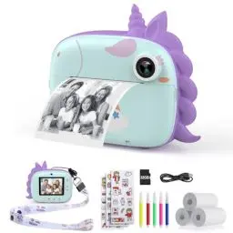 Produktbild: HiMont Kinderkamera Sofortbildkamera, Digitalkamera für Kinder mit Druckpapier & 32G TF Karte, VideoKamera mit farbigen Stiften & lustige Accessoires, Geschenk für Kinder 3-14 Jahren (Grün)
