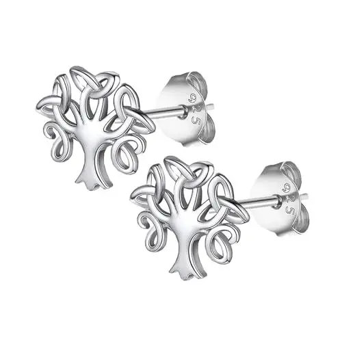 Produktbild: HinDaLi Lebensbaum Ohrringe Sterling Silber 925 für Damen Mädchen Silber Ohrstecker Baum des Lebens Ohrringe Damen Stecker Klein Keltischer Knoten Schmuck