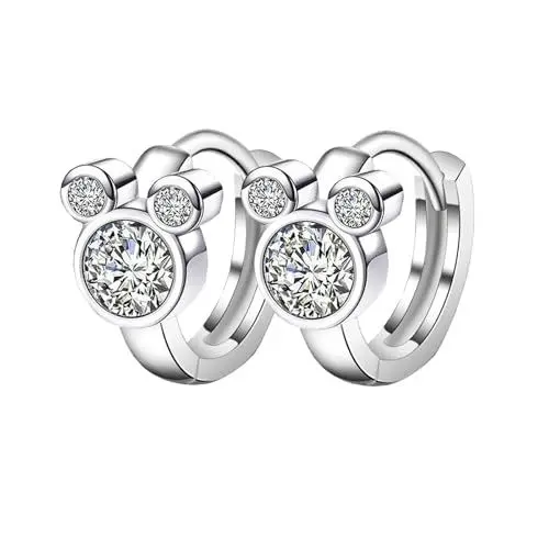 Produktbild: HinDaLi Ohrringe Silber 925 für Frauen Mädchen Ohrring Creolen Silber Mini Maus mit Zirkonia Ohrringe Damen Silber Ohrring aus Silber Creolen Damen Klein Kreolen Knorpel Ohrschmuck Kinder