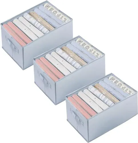Produktbild: hinrey Schrank Organizer 3 Stück für Jeans Hosen Hemden, Kleiderschrank Organizer Schubladen Organizer | 34cm*25cm*17cm*9 Staufächer