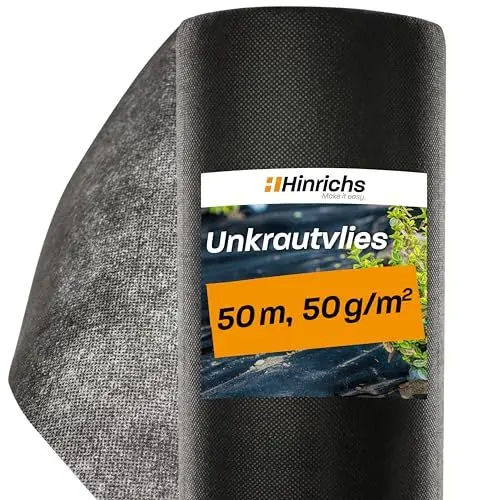 Produktbild: Hinrichs Unkrautvlies 50m - Gartenvlies gegen Unkraut - Unkraut Folie für Garten 50g/m² - Mulchvlies - Unkrautfolie wasserdurchlässig - Schutz vor Maulwürfen - Unkrautflies - Unkrautschutzfolie