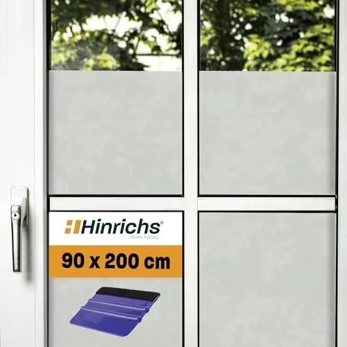 Produktbild: Hinrichs UV Fensterfolie Selbsthaftend - 90 x 200 cm Folie Fenster Sichtschutz Matt - Milchglasfolie Selbstklebend Fenster Acrylglas Milchglas - Fensterfolie Sichtschutz Fenster innen