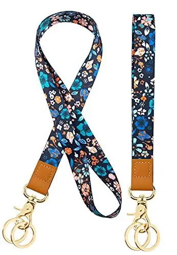 Produktbild: Hinsly Schlüsselband für das Handgelenk Schlüsselband Lanyard Umhängeband 2 Stücke mit 4 Schlüsselbund,Schlüsselbänder Wristlet Keychain Handgelenksband Schlüsselanhänger für Weibliche, Schwarz