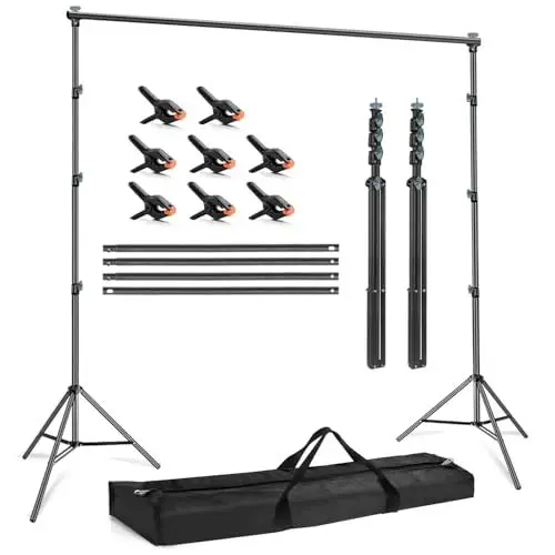 Produktbild: Hintergrund Ständer Set 2,8 x 3m, JEBUTU Verstellbarer Fotohintergrund Ständer mit 8 Hintergrundklemmen & Tragetasche, Backdrop Stand für Fotostudio, Porträt, Produktfotografie, Video, Partydekoration
