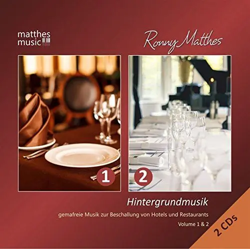 Produktbild: Hintergrundmusik: Vol.1 & 2 - Gemafreie Musik zur Beschallung von Hotels und Restaurants (Klaviermusik, Barmusik & Chillout) - (2 CDs)