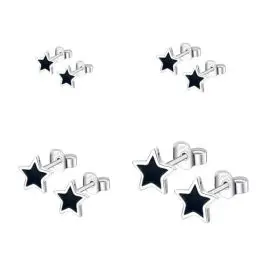 Produktbild: Hinvan 4 Paare 925 Sterling Silber Ohrringe Silber Ohrstecker Stern Ohrringe Set Ohrringe Sterne Ohrstecker Silber 925 Ohrringe Schwarz Ohrstecker Klein Ohrringe für Damen Frauen Mädchen Männer