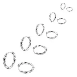 Produktbild: Hinvan 5 Paar Set Titan Edelstahl Ohrringe für Damen Herren Mädchen, Ohrringe Herren Creolen, Ohrringe Damen Creolen Ohrringe Gedrehte Ohrringe Männer Creolen, Ohrringe Creolen Klein 8-16MM (Silber)