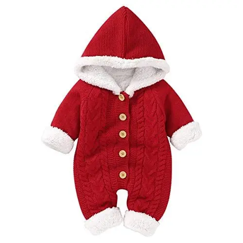 Produktbild: Hinzonek Baby Gestrickt Fleece Gefüttert Schneeanzug Baby Jungen Mädchen Winter Warme Strampler Overall Weihnachtskleidung