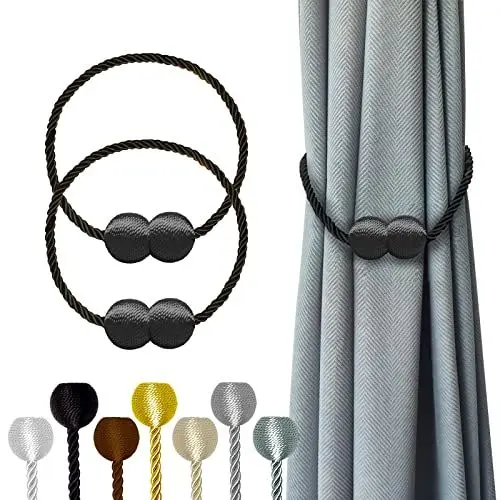 Produktbild: Hion Magnetische Vorhang Raffhalter Schwarz 2 Stück, Vorhang Raffhalter Schnallen Holdbacks Halter Haken Clip für Zuhause Schlafzimmer Büro Dekorativer Vorhang