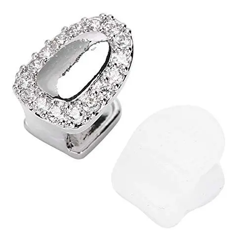 Produktbild: Hip Hop Zähne, Zähne Für Männer Frauen Iced Zähne Bling Zähne Dekoration, Einzelzahn Bling Zähne Zubehör Dekoration für Halloween Party (Einzeltür diamantsilber)