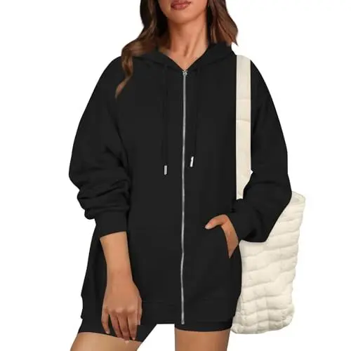 Produktbild: Hip Hop Hood Hoodies Damen Winterjacke Lang Oktoberfest Outfit Blouson Jacke Sommer Hoodie Oversize Pullover mit Zip Laufjacke Schwarz M