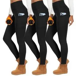 Produktbild: HIPOWER 3er Pack Thermoleggings Damen Mit Taschen Leggings Gefüttert Winter High Waist Fleece Warme Leggins Blickdicht Schwarz Sport Thermounterwäsche Laufhose Yogapants(A-Schwarz*3，XXL)