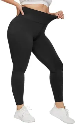 Produktbild: HIPOWER Leggings Damen High Waist Leggins Große Größen Blickdicht Schwarz Sportleggins Lang Bauchweg Plus Size Sporthose Elastische Yoga Pants Laufhose