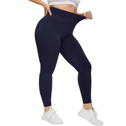 Produktbild: HIPOWER Leggings Damen High Waist Leggins Große Größen Blickdicht Schwarz Sportleggins Lang Bauchweg Plus Size Sporthose Elastische Yoga Pants Laufhose(Navy,4XL)