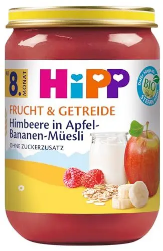 Produktbild: HiPP Bio Frucht & Getreide, Himbeere in Apfel-Bananen Müesli, ohne Zuckerzusatz, 6 x 190g