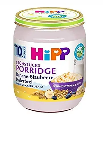 Produktbild: HiPP Bio Guten Morgen Porridge Banane-Blaubeere (6 x 160g), ab 10. Monat, ohne Zuckerzusatz, schmeckt warm & kalt, in bester Bio-Qualität