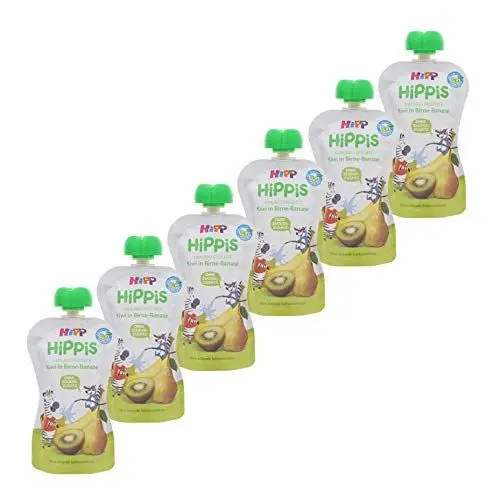 Produktbild: HiPP HiPPiS Quetschbeutel, Kiwi in Birne-Banane, 100% Bio-Früchte ohne Zuckerzusatz, 6 x 100 g Beutel