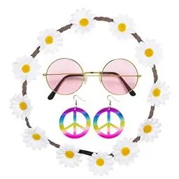 Produktbild: W WIDMANN MILANO Party Fashion 95718 - Hippie Set, Blumenhaarband, Ohrringe und Brille, Flower-Power, Gänseblümchen, Peace-Zeichen, 50er und 60er Jahre, Mottoparty, Beachparty, Karneval