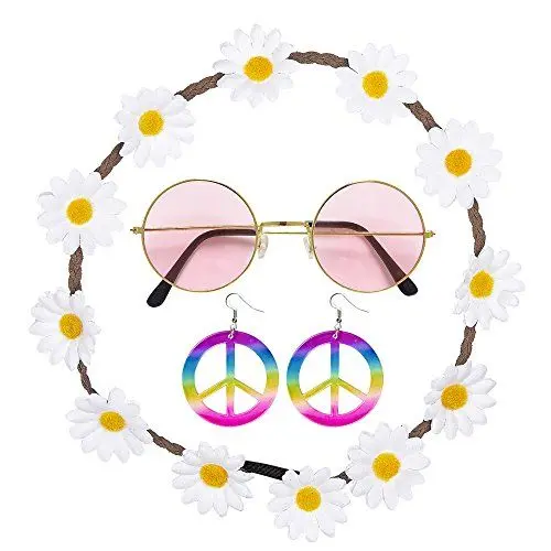 Produktbild: W WIDMANN MILANO Party Fashion 95718 - Hippie Set, Blumenhaarband, Ohrringe und Brille, Flower-Power, Gänseblümchen, Peace-Zeichen, 50er und 60er Jahre, Mottoparty, Beachparty, Karneval