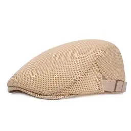 Produktbild: HIQIU Unisex Schirmmütze Baskenmütze Herren Atmungsaktiv Mesh, Flatcap Herren Gatsby Newsboy Barette Kappe, Schiebermütze Herren Sommer Hut Sportmütze Einstellbar 55cm-60cm (Beige)