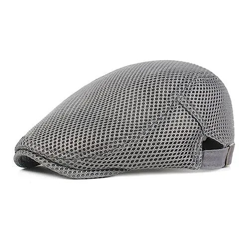 Produktbild: HIQIU Unisex Schirmmütze Baskenmütze Herren Atmungsaktiv Mesh, Flatcap Damen Sommer Gatsby Newsboy Barett Kappe, Schiebermütze Herren Sommer Hut Sportmütze Einstellbar 55 cm-60 cm (Hell Grau)