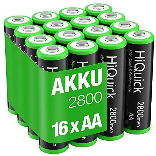 Produktbild: HiQuick Mignon AA Akku, 2800mAh 16 Stücke mit hoher Kapazität, NI-MH wiederaufladbare AA Akkus, geringe Selbstentladung AA batterien, 1,2V AA Batterien