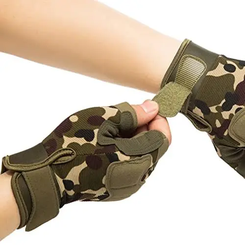 Produktbild: 2 Stück Fingerlose Taktische, Fallschirmspringer-Schutzhandschuhe, Tarn-Halbfinger-, Outdoor-Motorrad-Fahrradhandschuhe (l)