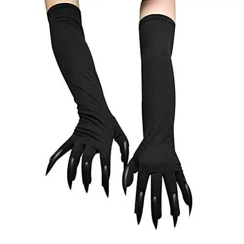 Produktbild: Hiraith Halloween-Kostüm, 1 Paar Schwarze Krallenhandschuhe mit Langen Künstlichen Nägeln, Ellenbogenlange Katzenkrallen- aus Spandex-Stoff Kostümparty, Cosplay, Tarnung