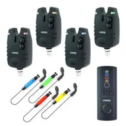 Produktbild: Hirisi Tackle Drahtloses Karpfenangeln Bissanzeiger Set 4+1Wasserdichtes Angelzubehör Bissanzeiger mit Funk (FBM-SQ-4)