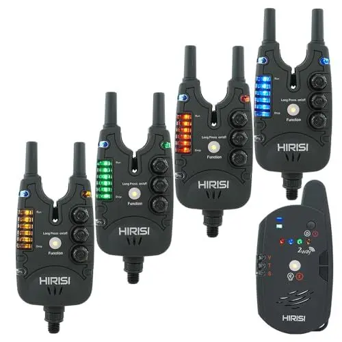 Produktbild: Hirisi Tackle Karpfenangeln Bissanzeiger Mit Fernbedienung (FunkempfäNger), Mit Nachtlicht, Einstellbarer Empfindlichkeit, LautstäRke Und Ton. Bissanzeiger Set. (FBA-S8-3)