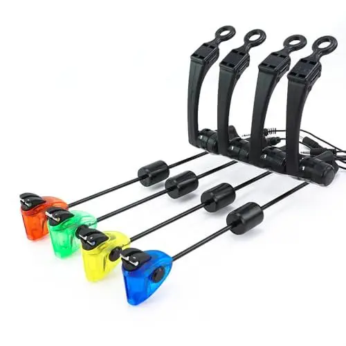Produktbild: Hirisi Tackle Karpfenangeln Swingers, 4 Stück, LED-Licht, 2,5 mm Stecker, mit Box, Angeln Bissanzeiger Angelzubehör