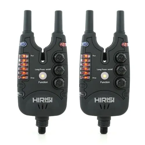 Produktbild: Hirisi Tackle Wasserdichter Bissanzeiger zum Karpfenangeln, mit 9 LEDs und Lautstärkeregler, Empfindlichkeitseinstellung, Angelzubehör (schwarz - 2)