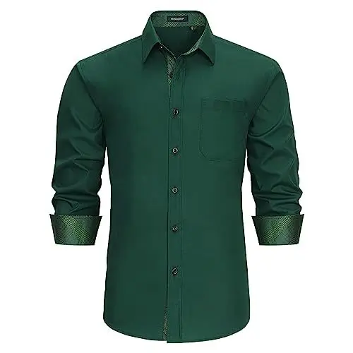 Produktbild: HISDERN Hemd Herren Grün Freizeithemd Formelle Businesshemden Freizeithemden Langarm Hemd Klassisch Regular Fit Hemden 4XL