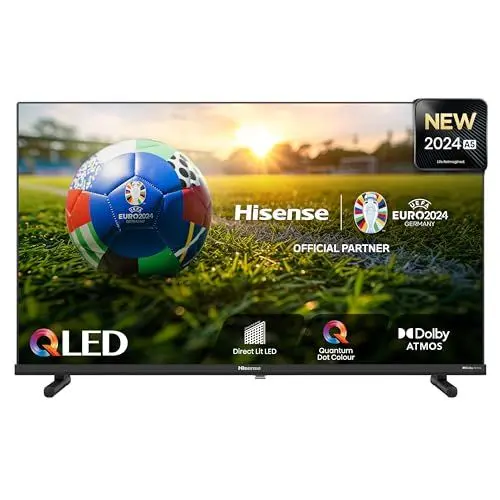 Produktbild: Hisense 32A5NQ 80 cm (32 Zoll) QLED Fernseher Full HD, Smart TV, Triple Tuner, AI Sports Mode, Dolby Atmos, Share to TV, Duale Positionierung, WiFi, Game & Hotel Modus, Schwarz (2024)
