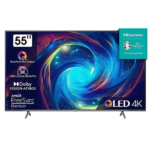 Produktbild: Hisense 55E7KQ PRO 139cm (55 Zoll) Fernseher, 4K UHD, QLED, Smart TV, HDR, Dolby Vision IQ, 144Hz (VRR), HDMI 2.1, Game Mode PRO, Triple Tuner, Alexa Built-In, Dolby Atmos, Dunkelgrau (2023)