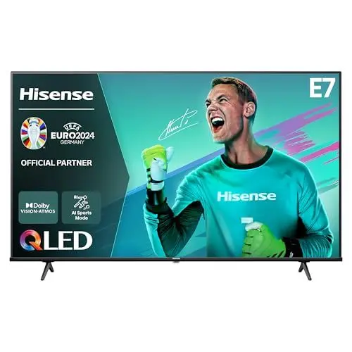 Produktbild: Hisense 43E7NQ 108 cm (43 Zoll) Fernseher, 4K UHD, QLED, HDR10, HDR10+ decoding, HLG, Dolby Vision Atmos, 60Hz Panel, Smooth Motion, Bluetooth, Alexa Built-in, VIDAA Voice, Schwarz (2024)