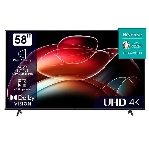 Produktbild: Hisense 58E6KT 146cm (58 Zoll), 4K UHD, Smart TV, HDR, Dolby Vision, Triple Tuner, Bluetooth, WiFi, Alexa Built-In, DTS Virtual X, Hotel Mode, Schwarz (2023)
