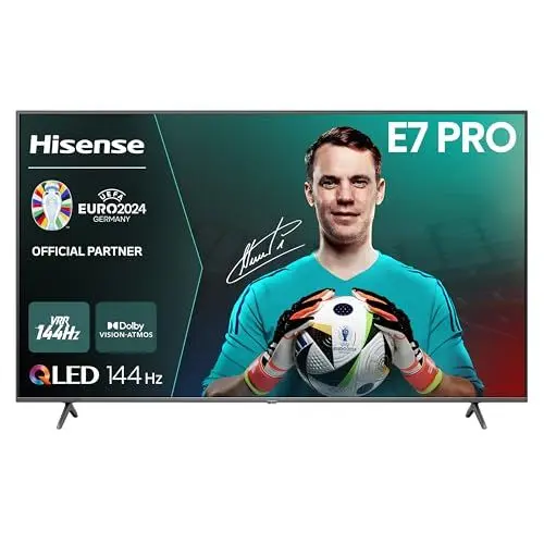 Produktbild: Hisense 65E7NQ Pro 164 cm (65 Zoll) Fernseher, 4K UHD, QLED, Smart TV, Total HDR, Dolby Vision IQ Atmos, 144Hz (VRR), HDMI 2.1, Game Mode PRO, Triple Tuner, Alexa Built-In, Dunkelgrau, (2024)