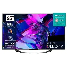 Produktbild: Hisense 65U7KQ 164 cm (65 Zoll) Fernseher 4K Mini LED ULED HDR Smart TV, Quantum Dot, 120Hz, HDMI 2.1, Game Mode Pro, Dolby Vision IQ & Atmos, Bluetooth, Alexa Built-in, Anthrazit (2023), Schwarz